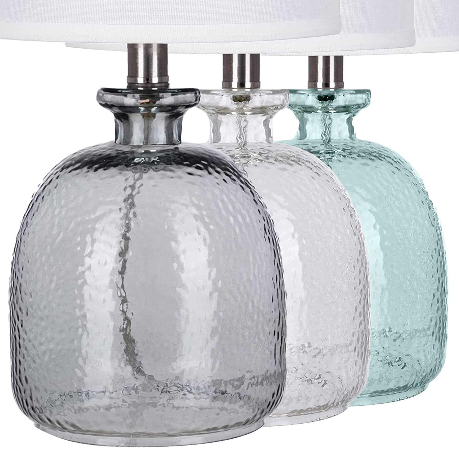 Catalina Lighting Oceana 18.25'' Table Lamp with White Fabric Drum Shade Coastal Table Light Fixture for Living Room, Bedroom or Office, Blue