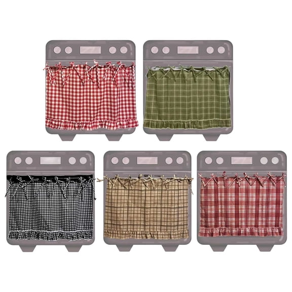 Handmade Farmhouse Ruffled Oven Skirt, with Decorative Satin Ribbon Tabs, Vintage Style Kitchen Appliance Cover, Rustic Cabinet Decor for Country Style Kitchen Collection/Home Decoration, 24*18in, A