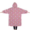 thumbnail image 2 of Oversized Wearable Blanket Hoodie,Pink Unicorn Heart Crescent Pattern Sherpa Blanket Hoodie with Super Pockets,Super Warm Fuzzy Pullover for Women & Men, 2 of 6