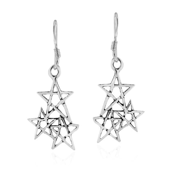 Charming Trio Sterling Silver Stars Dangle Earrings