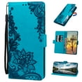 thumbnail image 1 of Case Compatible with Samsung Galaxy A33 5G 6.4 inch, Wallet Case for Women and Men with Card Holder, Embossed Flowers Premium Flip PU Leather Protective Case Cover & Wrist Strap - Blue, 1 of 13