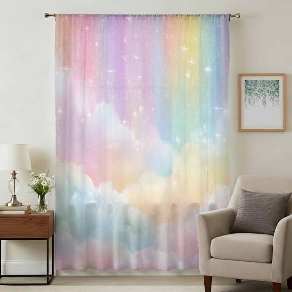 Colorful Ombre Sheer Curtains 84 Inches Long, Pink Sky Modern Abstract Art Gradient Light Filering Curtains, Breathable Simi Curtain Privacy Drapes for Living Room Lightweight Window Treatment