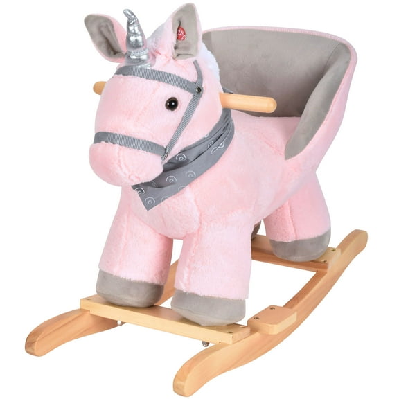 JOON Luna Ride-On Rocking Horse Unicorn With Sound Effects, Pink-Grey