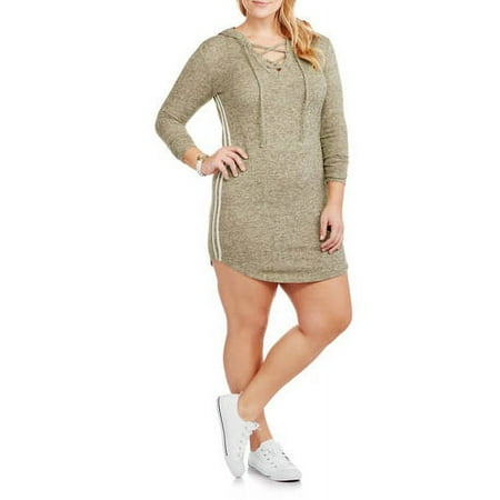 Juniors' Plus Lace Up Hoodie Dress