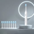 thumbnail image 1 of Cepillo de dientes eléctrico recargable para adultos - 5 modos, cerdas suaves, carga USB, impermeable IP65, 8 cabezales de cepillo, blanco/morado/rosa, 1 of 7