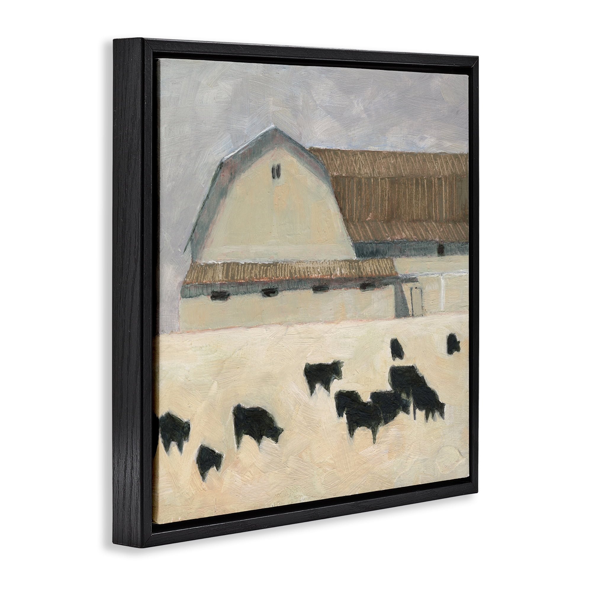 Stupell Industries Grazing Black Farm Cattle Animals & Insects Painting Black Floater Framed Canvas Art Print Wall Art, 25 x 25