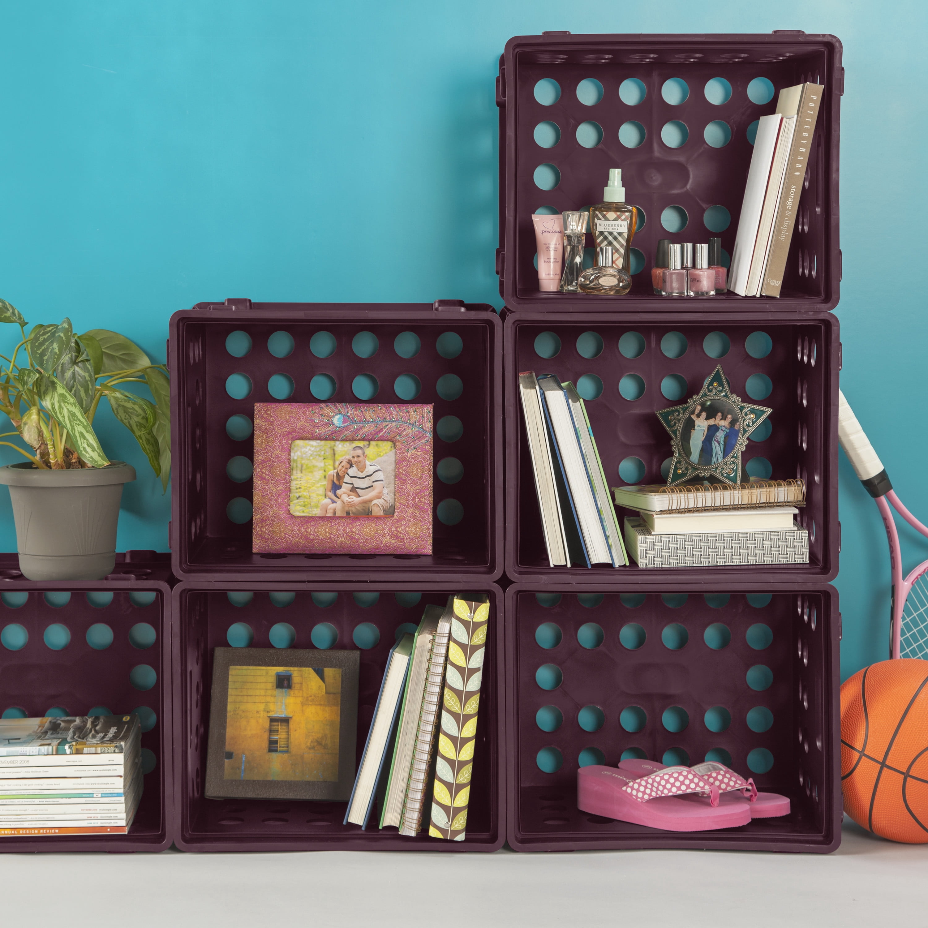 Sterilite Plastic Storage Cube / File Crate, 17 1/4” L x 14 1/4” W x 10 5/8” H, Metropolis Burgundy, Set of 12, Back to College