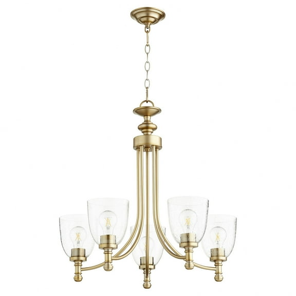 6122-5-280-Quorum Lighting-Rossington - 5 Light Chandelier in Quorum Home Collection style - 25 inches wide by 25 inches high-Aged Brass Finish-Clear