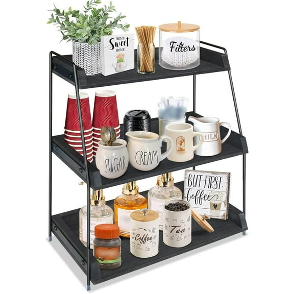 Coffee Station Organizer, 3 Tier Shelf for Bathroom, Kitchen, Bar & Office - Countertop Storage & Accessories