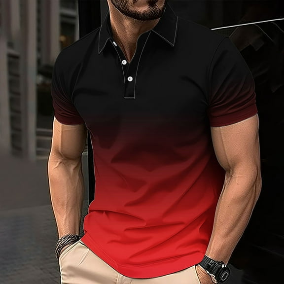 Homenesgenics Polo Shirts for Men Men's Shirt Summer Men's Gradient Printed Casual Short Sleeved Lapel Top/shirt Multicolor XXXXL