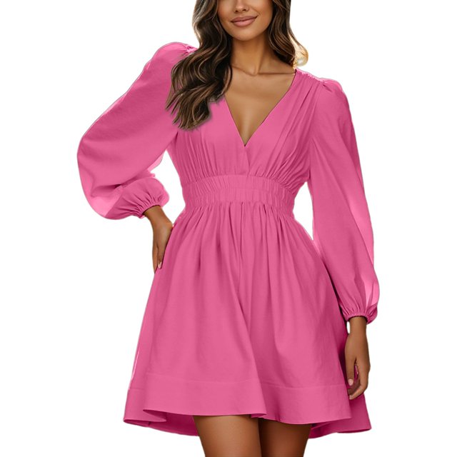 Robe Décontractée à Volants Col en V pour Usage Quotidien et Tenue Élégante Confortable Printemps Automne avec Options de Superposition