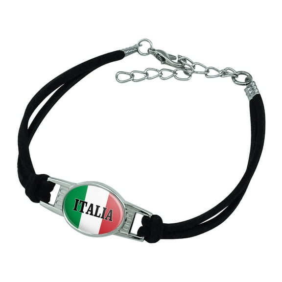 Italia Italy Italian Flag Novelty Suede Leather Metal Bracelet - Black