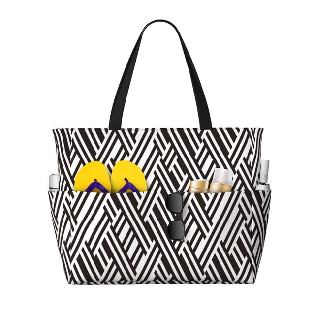 Fotbe Black White Stripes Bolsa de Viaje para Playa - Resistente al Agua, Bolsa Tote de Gran Capacidad y Ligera con 7 Bolsillos para Mujeres y Hombres