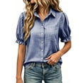 thumbnail image 7 of hoksml Women's Gingham Button-Down Shirt, Collared Puff Short-sleeved Blouse with Pocket, Casual Plaid Daily Office Wear Top, 7 of 7