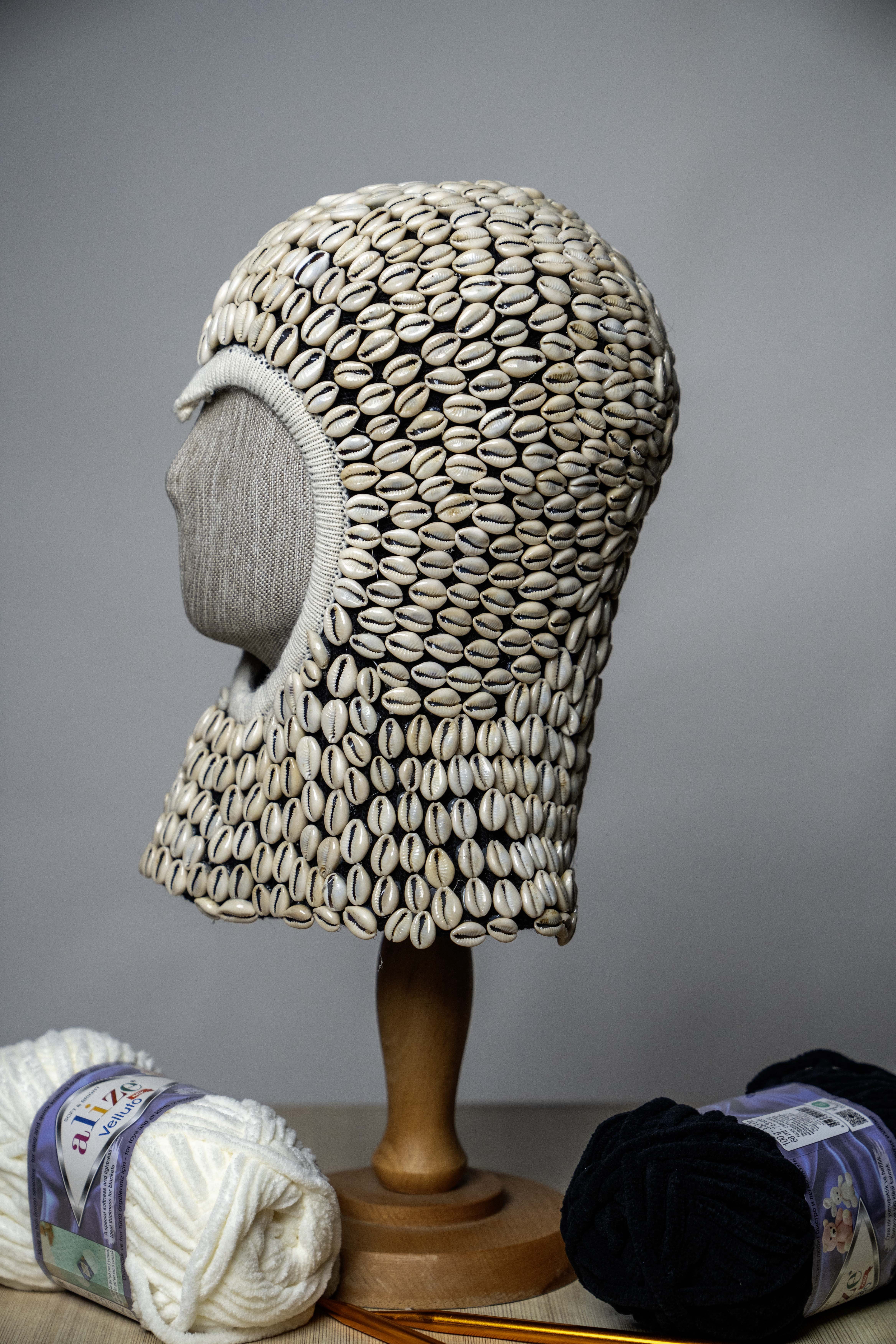 Handmade Balaclava mask, Seashell embroidered ski mask ,designer  mask, custom mask, snow mask, motorcycle mask