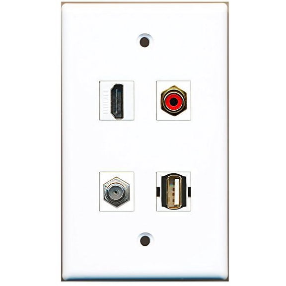 RiteAV - 1 Port HDMI 1 Port RCA Red 1 Port Coax Cable TV- F-Type 1 Port USB A-A Wall Plate