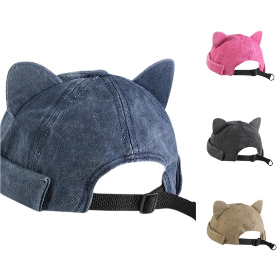 Retro Washed Cotton Cat‑Ears Brimless Hat Funny Unique Casual Party Daily Wear Street Fashion Beret Cap