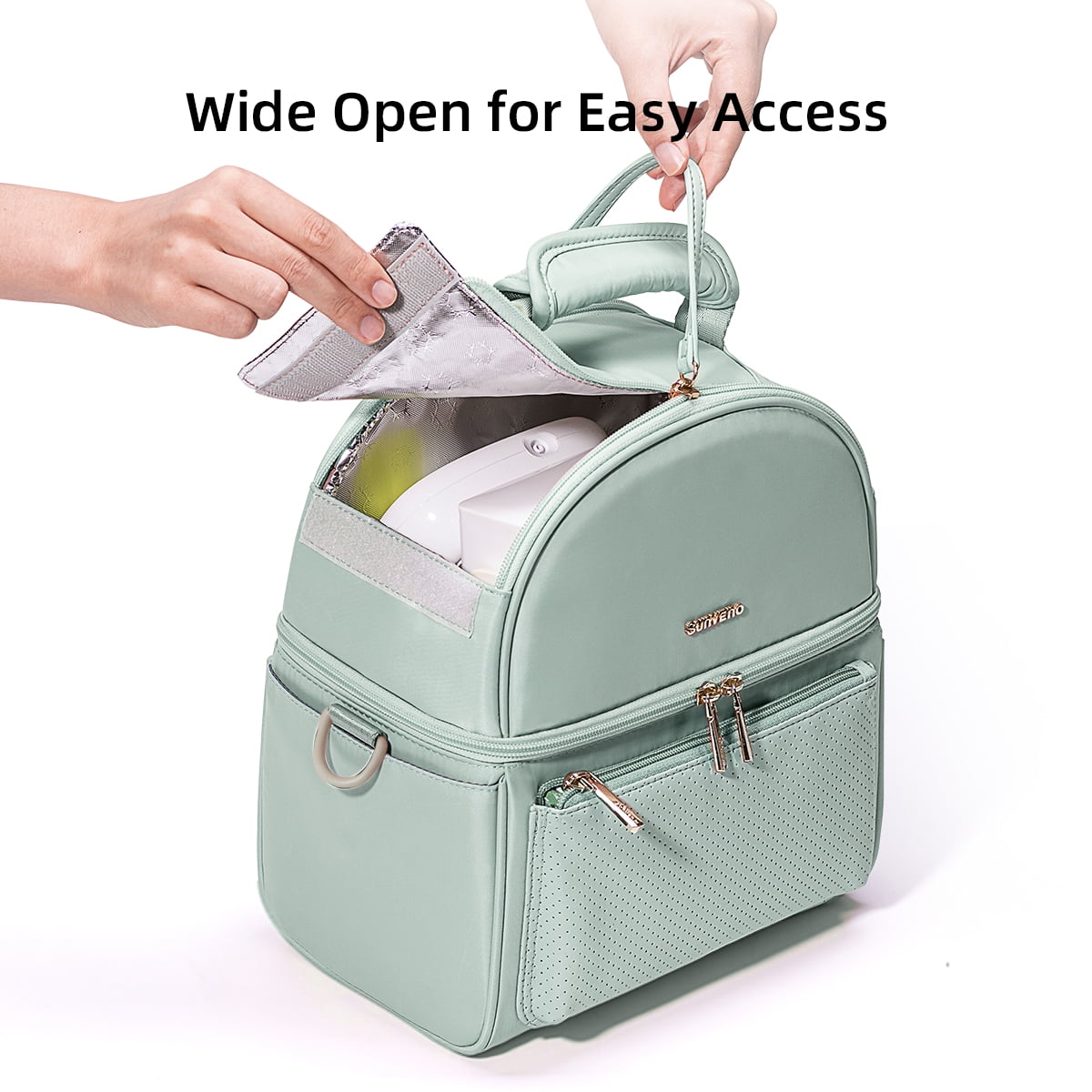 Sunveno Breastmilk Cooler Bag, Thermal Polyester Lunch Bag, Green