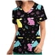 thumbnail image 1 of Blusa con cuello en V de manga corta para mujer, uniforme con bolsillos estampados de Pascua, blusa de enfermería Pompotops hkajfhjk460947, 1 of 4