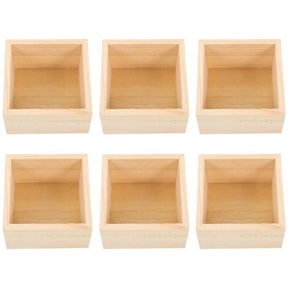 OUNONA 6Pcs Small Wood Crate for Diy Projects Wooden Box Square Shape