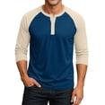 thumbnail image 2 of Nestiefly Henley Shirt Men 3/4 Sleeve Color Block Raglan - Casual Fashion Baseball Style Tee Shirts Navy M, 2 of 7