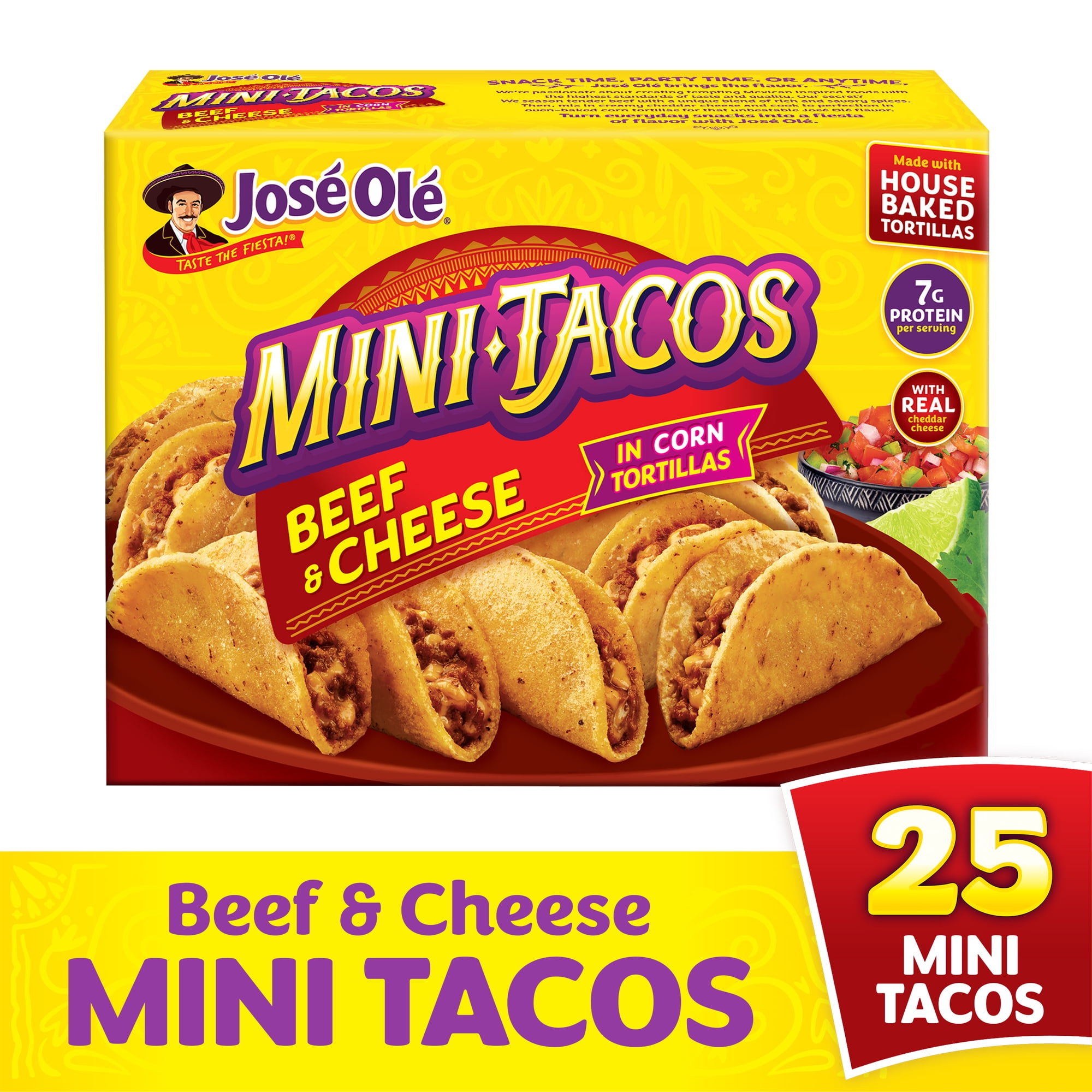 Jose Ole Beef & Cheese Mini Tacos, Frozen Mexican Food, 16.2 oz, 25 Count