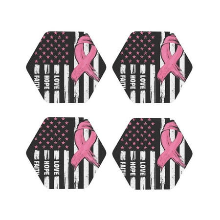 

Tideii Ribbon Breast Cancer Awareness for Leather Coasters 4 Pieces Anti-fouling and Anti-scalding Decorative Coasters Suitable for Restaurants Kitchens Coffee Shops-Hexagon
