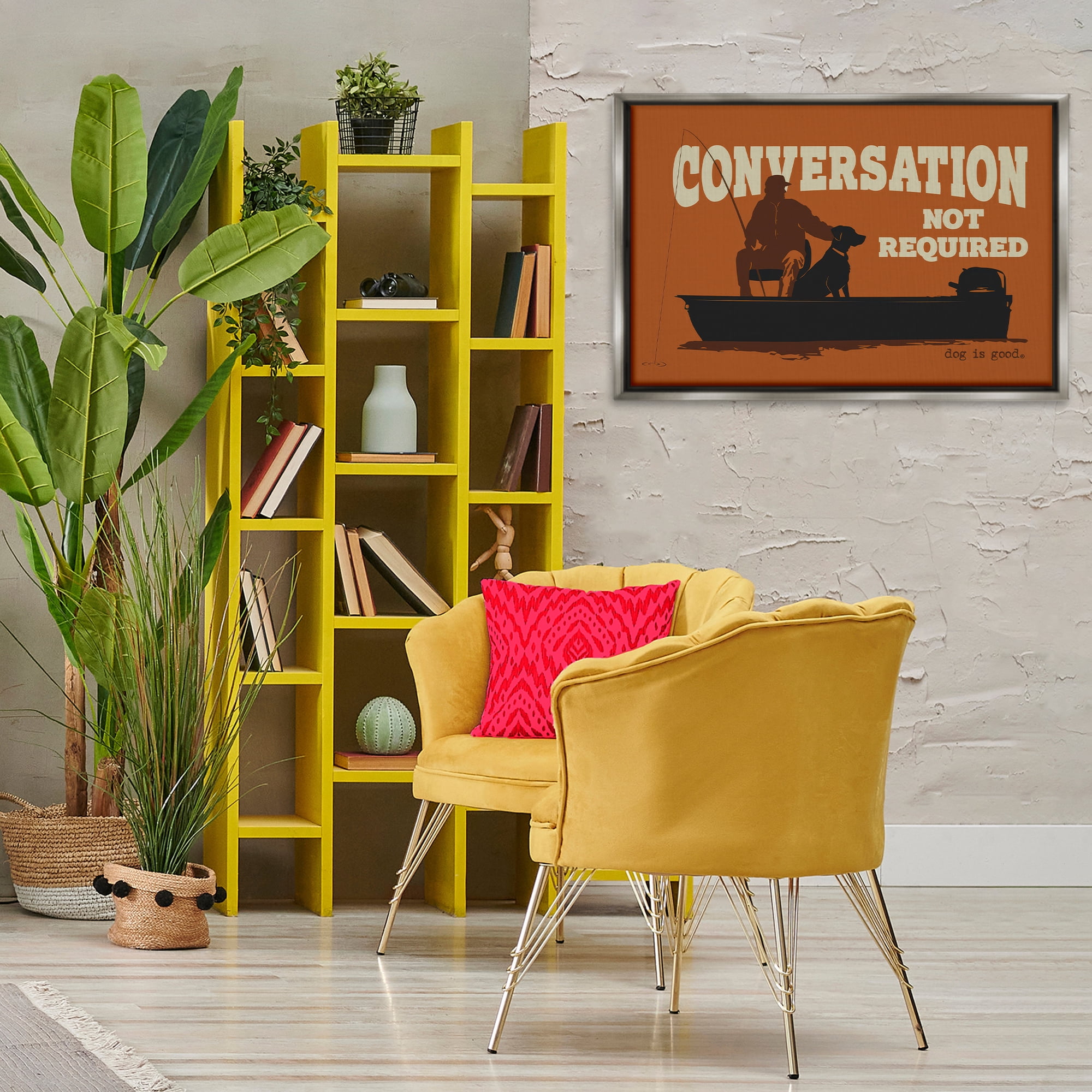 Stupell Industries Conversation Not Required Dog People Painting Gray Floater Framed Canvas Art Print Wall Art, 31 x 21