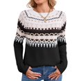 thumbnail image 3 of Women FairIsle Sweater Casual Vintage Crew Neck Knitted Sweater Cute Graphic Fall Fashion Pullover Jumper Tops Black XL, 3 of 10