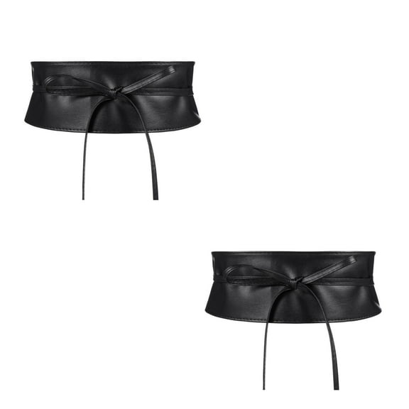 Hemoton 2pcs Women'S Black Faux Leather Wide Belt, Wrap Around Corset Waistband, Ideal For Dresses And Skirts