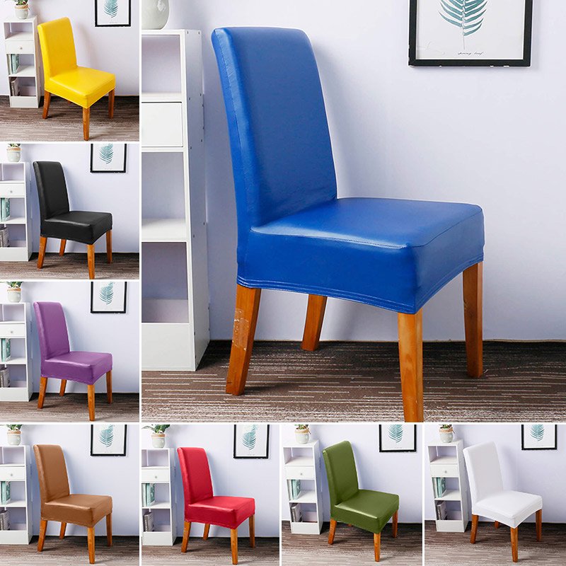 Goory Leather Dining Chair Seat Covers Stretch Wedding Banquet Party