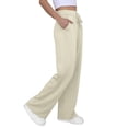 thumbnail image 5 of WTOBBY Women's Fashion Loose-Fit Solid Color Sweatpants with Pocketed Elastic Waist and Drawstring, Comfortable Sporty Pants for Casual Wear,Beige L, 5 of 6
