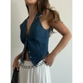 thumbnail image 6 of Bmnmsl Wome's Denim Vest Waistcoat Sleeveless V-Neck Tank Tops Single Breasted Jean Vintage Slim Jackets Streetwear, 6 of 9
