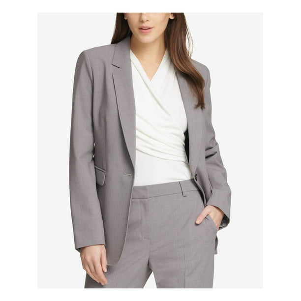 DKNY - DKNY Womens Gray Button Blazer Wear To Work Jacket Size 4 ...