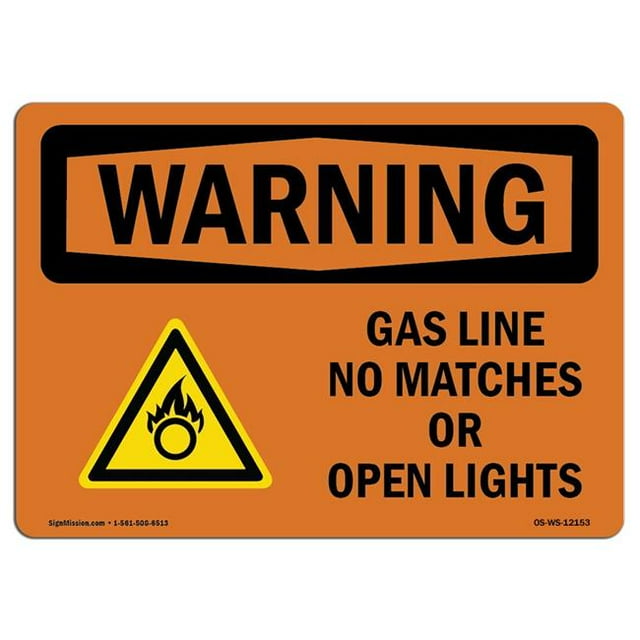 SignMission OS-WS-A-1824-L-12153 18 x 24 in. OSHA Warning Sign - Gas Line No Matches or Open Lights with Symbol