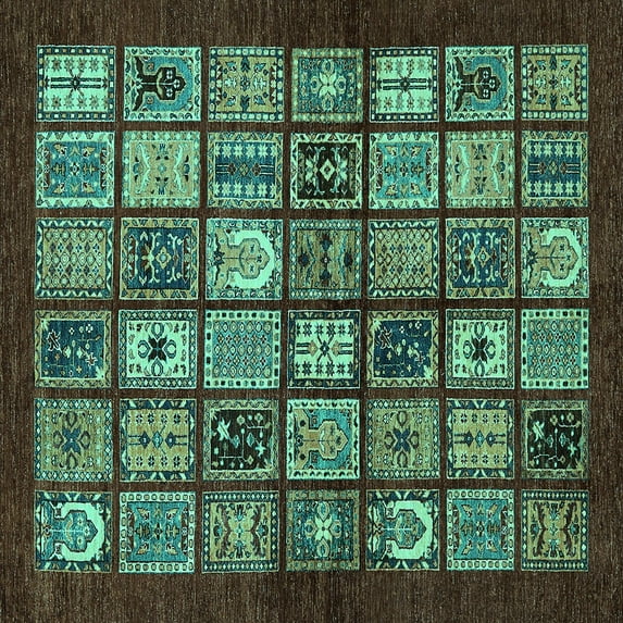 Ahgly Company Indoor Square Southwestern Turquoise Blue Country Area Rugs, 7' Square