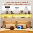 thumbnail image 2 of Bolvdo Adult Rustic Lodge Metal MDF Bookcase Bed with Charging Station and LED, Beige, 2 of 7