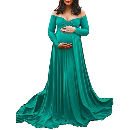 Jchiup Maternity Bright Color Off Shoulders Cross-Front V Neck Gown Photography (Best Maternity Dresses For Wedding)
