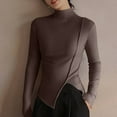 thumbnail image 2 of Jinhomg Trendy Fleece Shirt for Women Fall Dressy Casual Solid Pullovers Thermal Comfy Long Sleeve Mock Neck Loungewear Tunic Tops Coffee M, 2 of 6