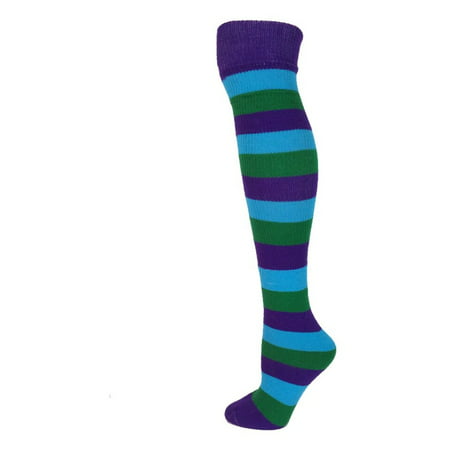 AJs - Knee High Striped Socks - Purple/Turquoise/Green - Walmart.com