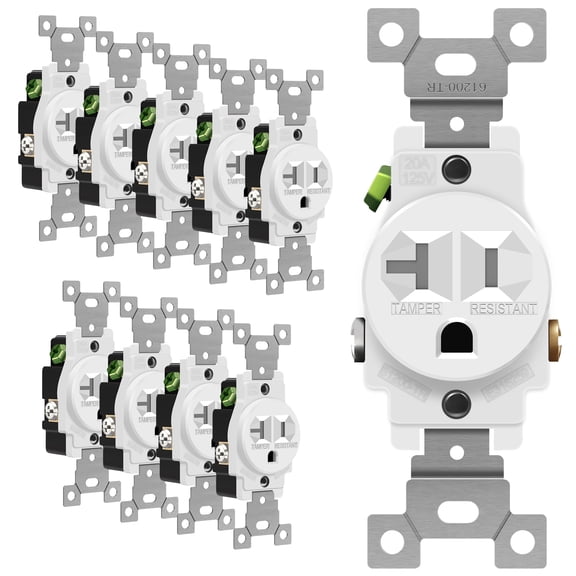 ENERLITES Single Receptacle Outlet, Tamper-Resistant, Commercial Grade, 3-Wire, Grounding Screw, 2-Pole, 5-20R, UL Listed, 61200-TR-W-10PCS, (10 Pack), 20A 125V White, 10