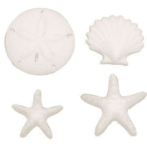24pk Beachcomber 1 1/2" - 2" Edible Sugar Decoration Toppers for Cakes Cupcakes Cake Pops w. Edible Sparkle Flakes & Decorating Stickers
