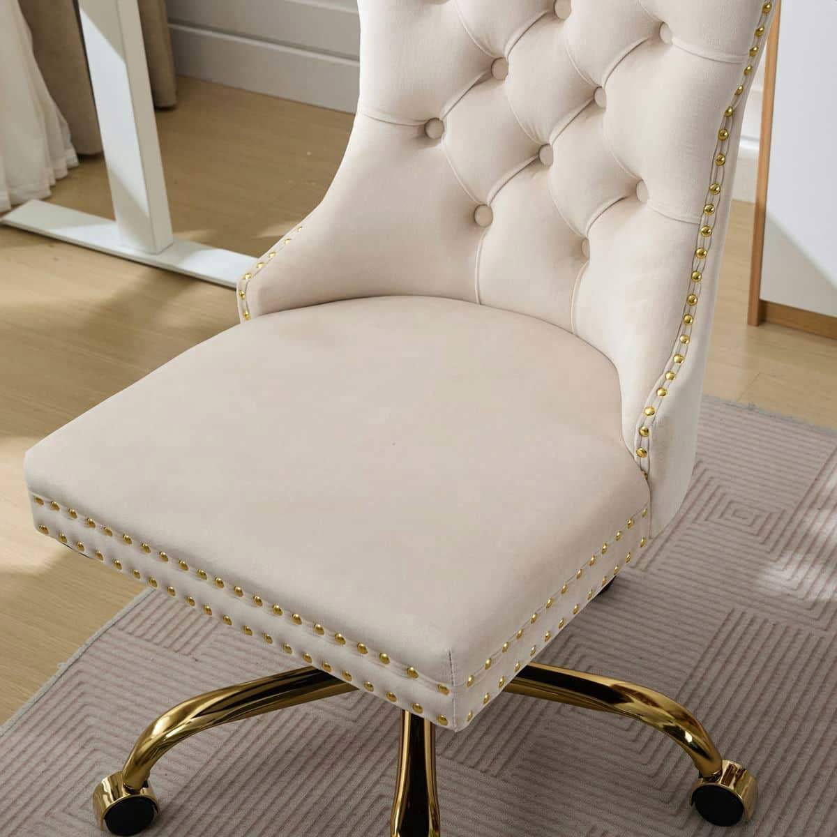 GVN Ergonomic Computer Chair, Home Office Desk Chairs,Office Chair with Golden Metal Base, Adjustable Desk Chair Swivel Office Chair (Beige)