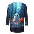 thumbnail image 3 of Enjoytime Halloween Tops for Women Vintage Printed 3/4 Sleeve Round Neck Shirt Cute Ghost Graphic Casual Loose Plus Size Women Blouses, 3 of 4