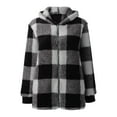thumbnail image 4 of Sanbonepd Women's Plush Coat Long Sleeve Plaid Hooded Zipper Loose Fleece Jacket, 4 of 5