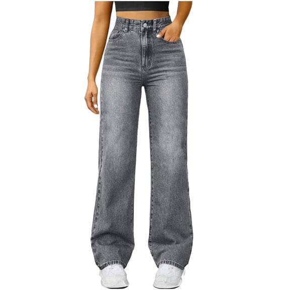 Aellinatey Jeans for Women High Waist Straight Wide Leg Jean Loose Stretchy Baggy Casual Pants with Pocket
