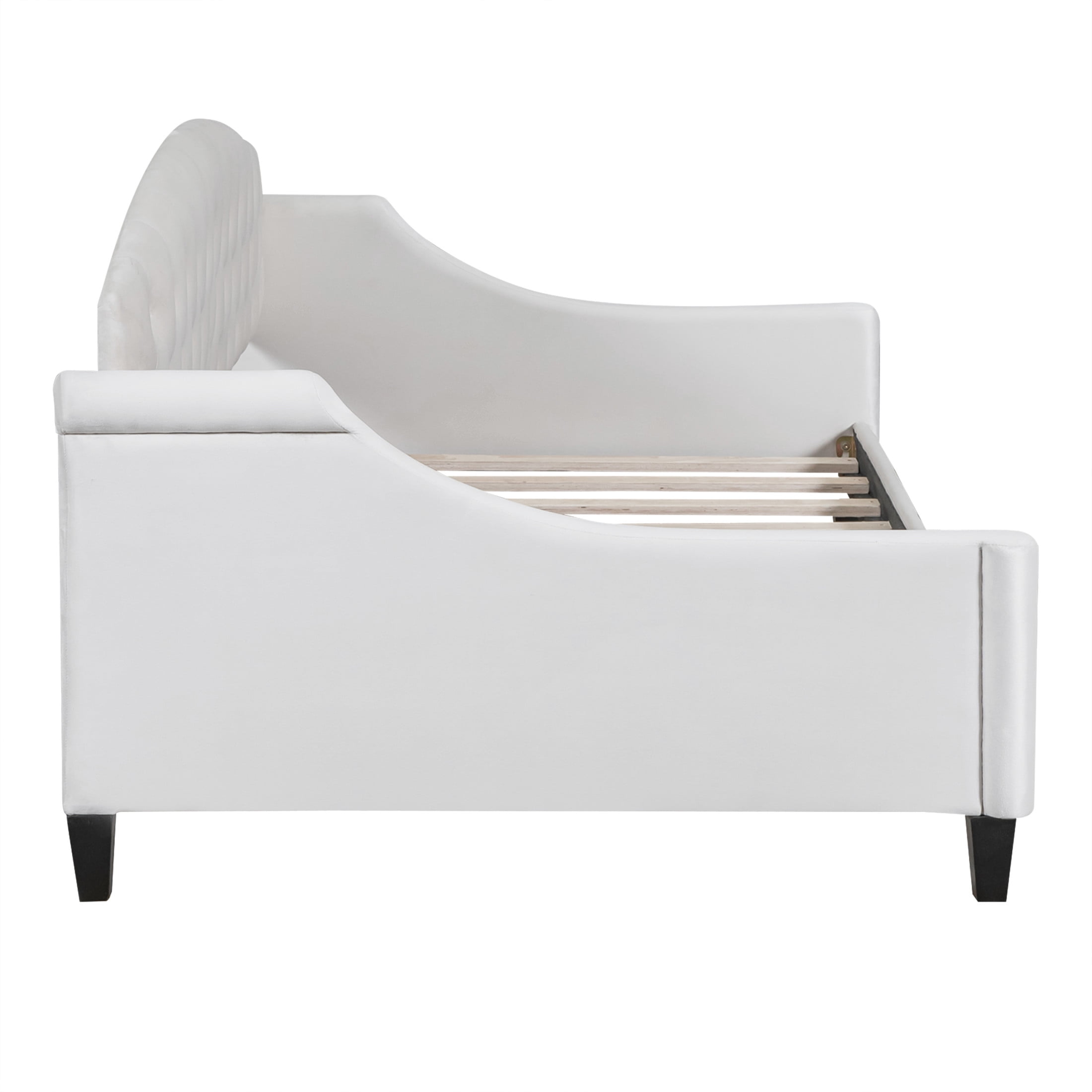 Noble House Sabrina Luxury Twin Daybed, Velvet Upholstered Tufted Sofa Bed, Plywood Frame with Piped Edges, Beige