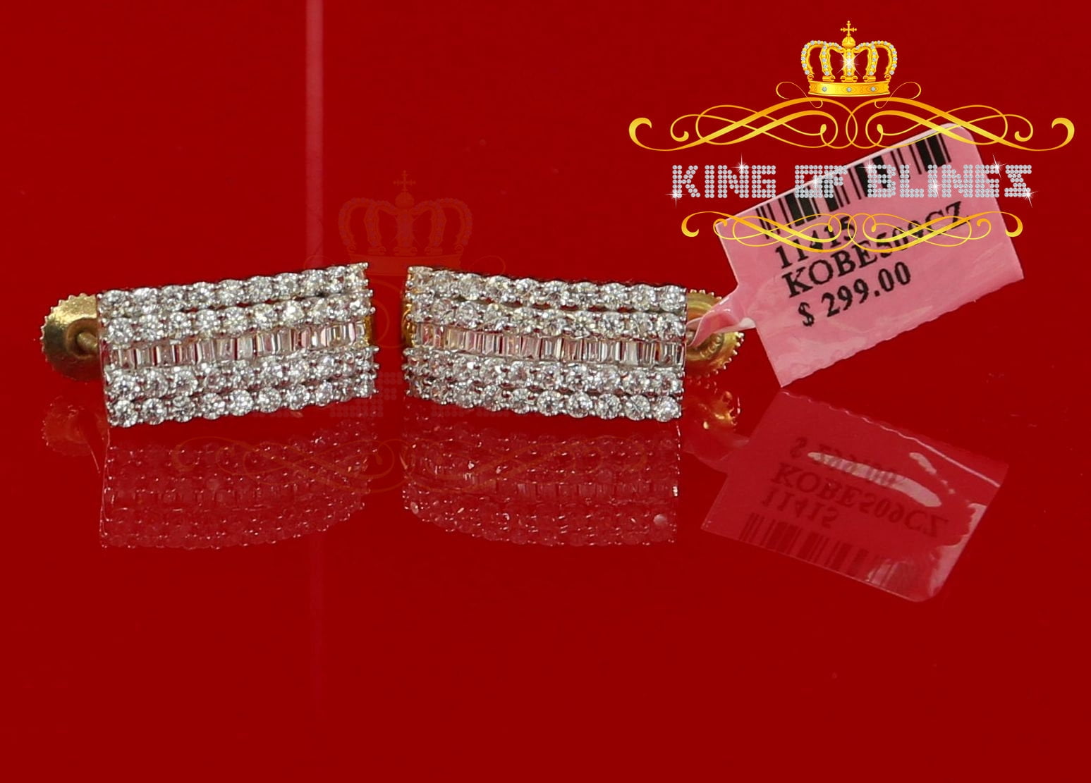 King of Bling's 925 Yellow Silver Stud 5.48ct Cubic Zirconia Baguette Screw Back Women's Earring