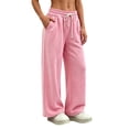 thumbnail image 5 of Womens Loose Casual Wide Leg Pants Solid Elastic Drawstring Waist Sweat Trousers with Pockets, Breathable Comfy Bottoms for Indoor Rest and Outdoor Activities S-3XL Pink, 5 of 7