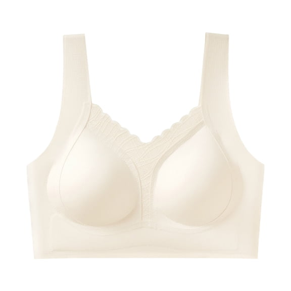 Zpanxa Wireless Bras for Women Seamless Push-up Wide Straps Lace Trim Everyday Bra White 42BC